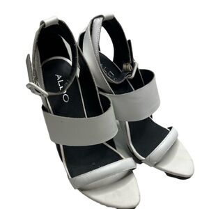 Aldo Strappy White Heeled Sandals